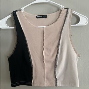 SHEIN Tri-Tone Crop Top - Black, Cream, White